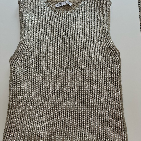 Zara Chunky Metallic Silver Top, Vest S Small - Picture 1 of 6